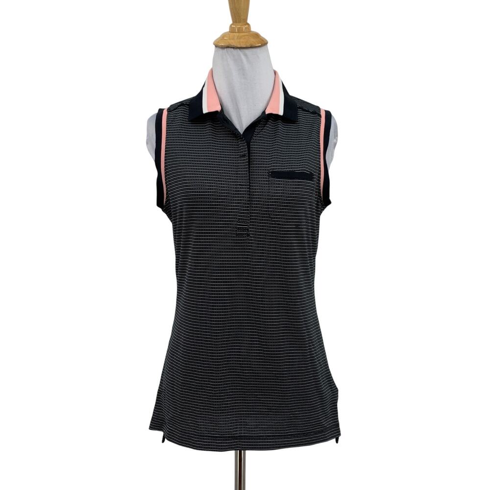 Lole Polo Shirt Womens S Small Black White Striped Sleeveless Performance Golf